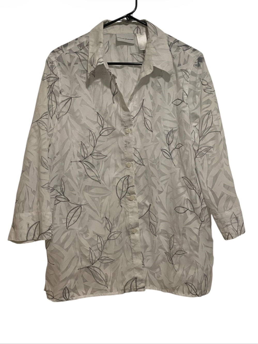 Alfred Dunner White Quarter Length Button Down Blouse Size 16